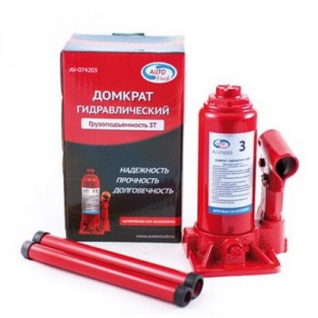 Autovirazh AV-074203 Домкрат гидравлический 3 т бутылочный в коробке (красный) 