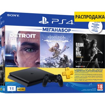 Sony PlayStation 4 Slim 1Tb + Detroit: Become Human, Horizon: Zero Dawn, The Last of Us, подписка PS+